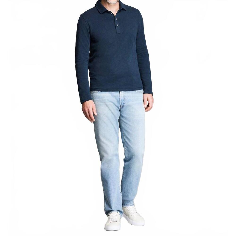 NEW BILLY REID long-sleeve herringbone polo in carbon blue